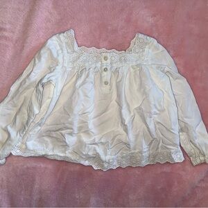 Girls' White Eyelet Long-Sleeve Top